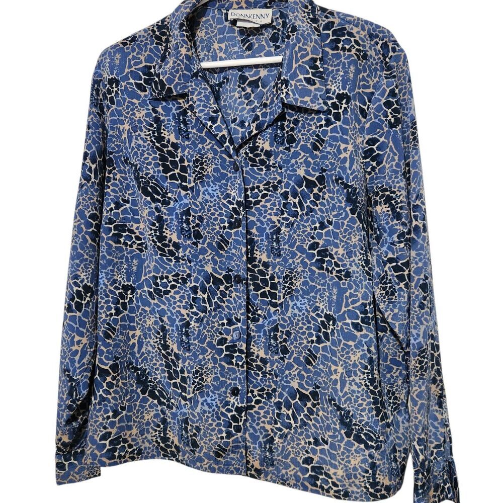 Donnkenny Blouses Size XL Petite Blue Long Sleeve Lightweight Front Buttons